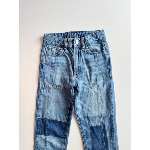 Girls' GAP Medium Indigo High Rise Slim Patchwork Girlfriend Jeans, Size 8 - Picture 2 of 8